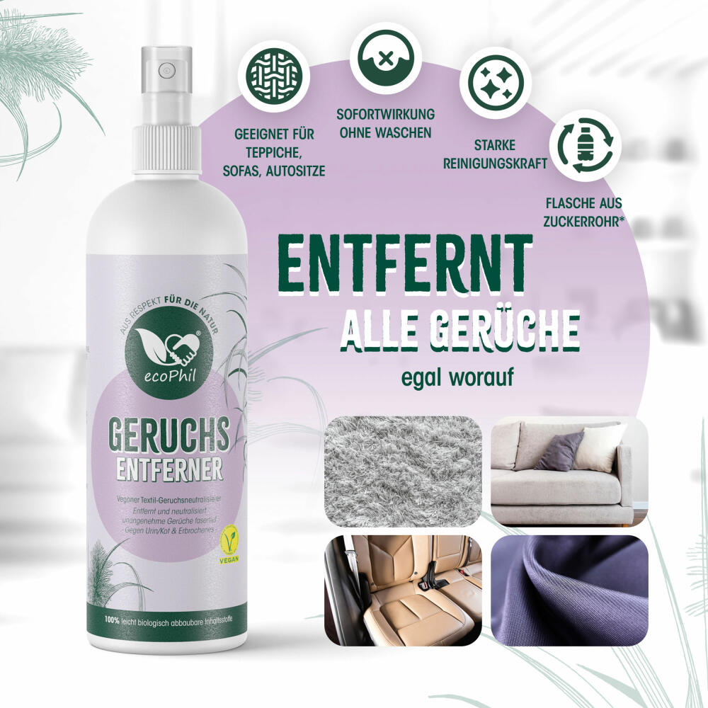 ecoPhil Geruchsentferner Spray, Sofortwirkung, neutralisiert schlechte Gerüche, 500 ml