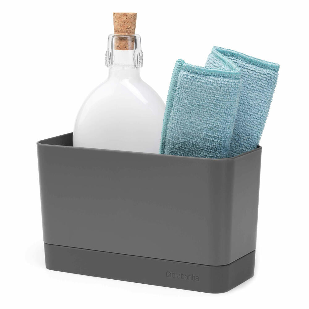 Brabantia Dishwashing Organizer, Dishwashing Liquid Container, Cleaning Agent Holder, Sponge Holder, Plastic, Dark Grey, 117503