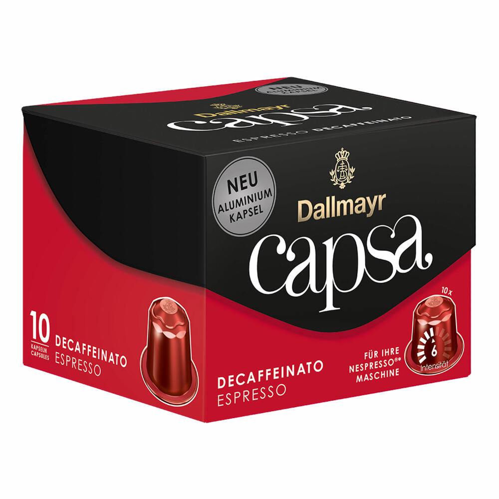 Dallmayr Capsa Espresso Decaffeinato, Nespresso Compatible Capsule, Coffee Capsule, Espresso Capsule, Roasted Coffee, 10 Capsules, 56 g