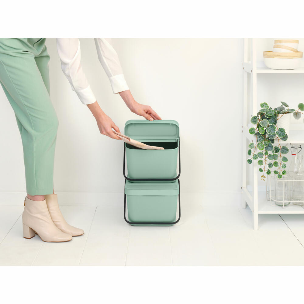 Brabantia Sort & Go Waste Bin, Waste Bin, Garbage Can, Plastic, Jade Green, 20 L, 277764