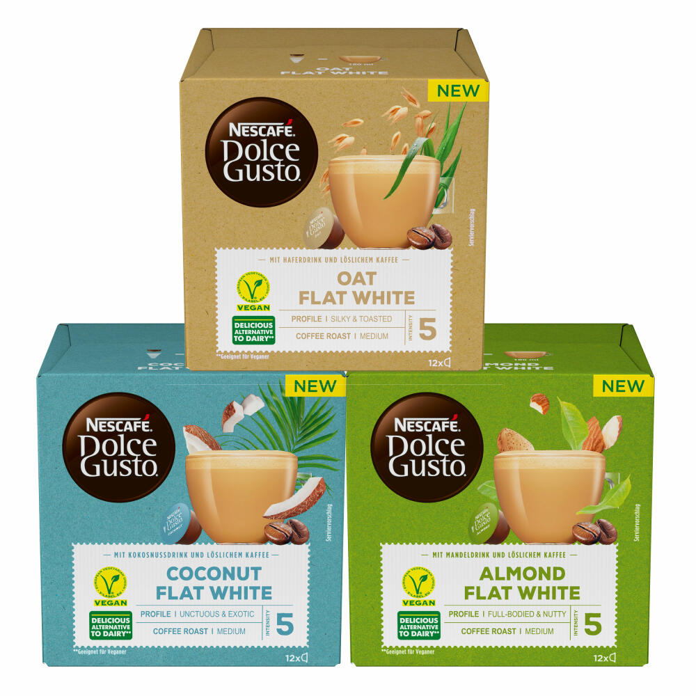 Nescafé Dolce Gusto Flat White Mix, Almond, Oat, Coconut, Vegan, Varieties, x 12 Capsules