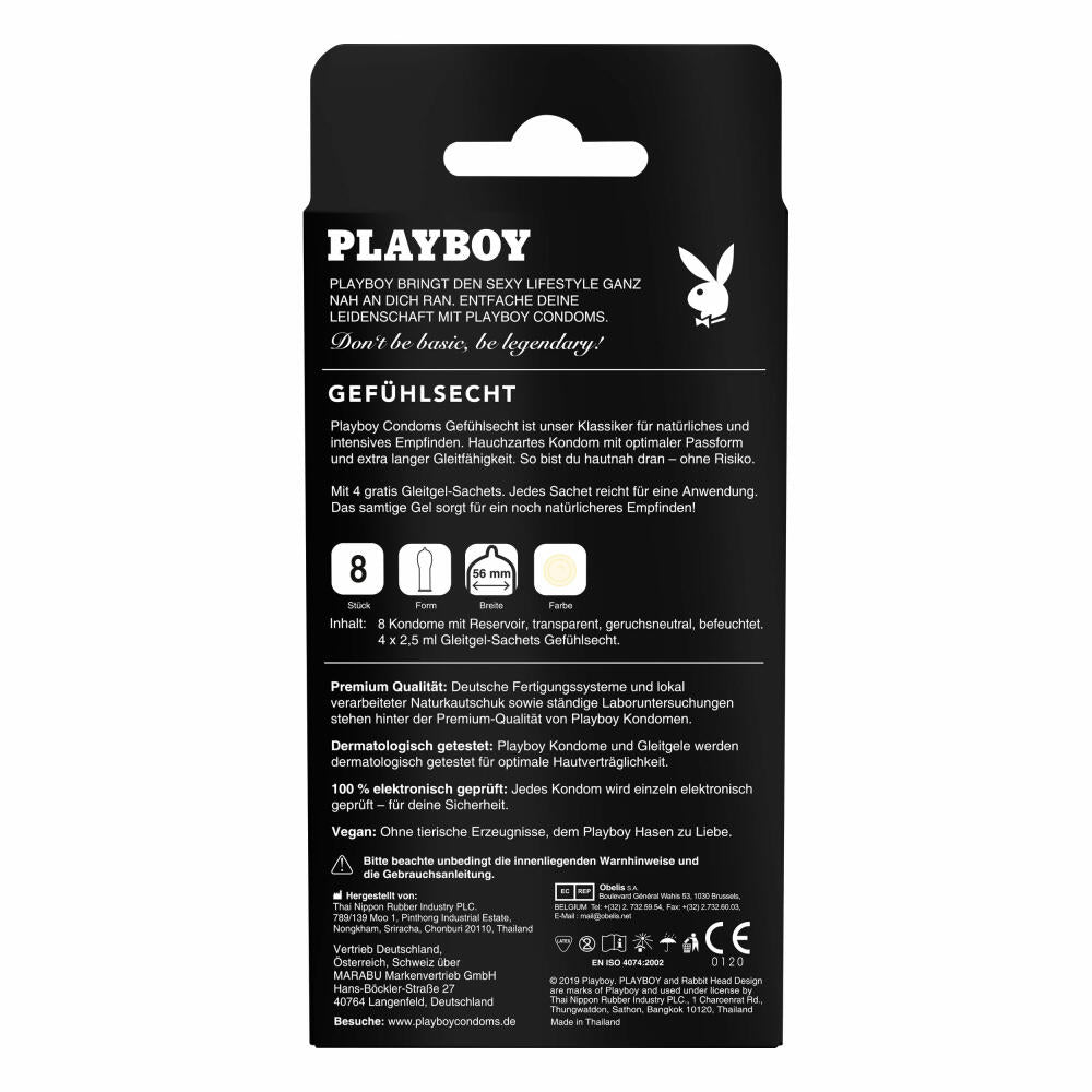 Playboy Condoms Kondome Gefühlsecht, Verhütungsmittel, Intensiv, mit Gleitgel gratis, 56 mm, 4 x 8 Stück