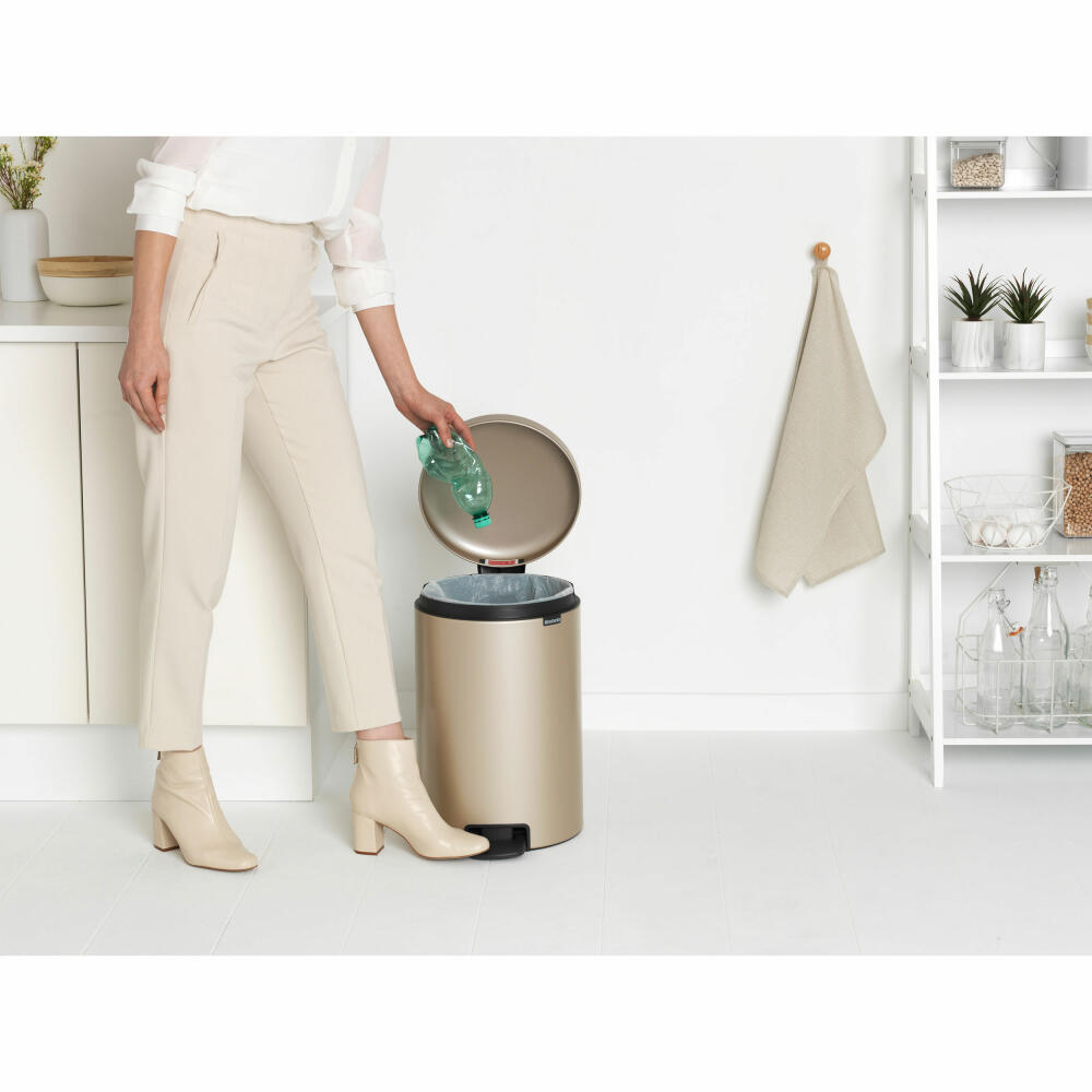 Brabantia NewIcon pedal bin, waste bin, trash can, steel, metallic gold, 20 L, 304460