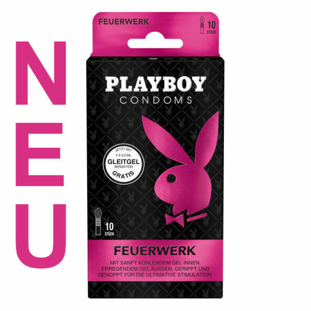 Playboy Condoms Kondome Feuerwerk, Verhütungsmittel, Ultimative Stimulation, mit Gleitgel gratis, 54 mm, 3 x 10 Stück
