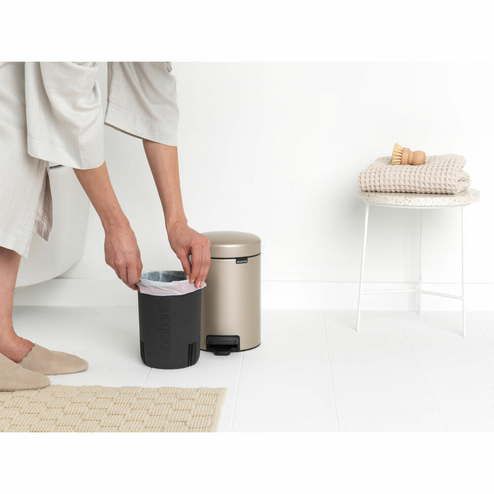 Brabantia NewIcon pedal bin, waste bin, trash can, steel, metallic gold, 3 L, 304408