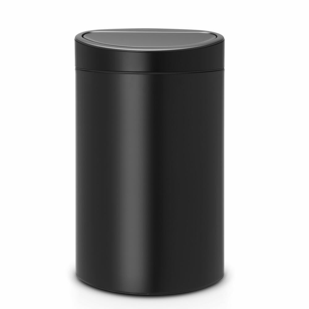 Brabantia Touch Bin waste container with plastic insert, trash can, garbage bucket, Matt Black / Lid Matt Black, 40 L, 114946