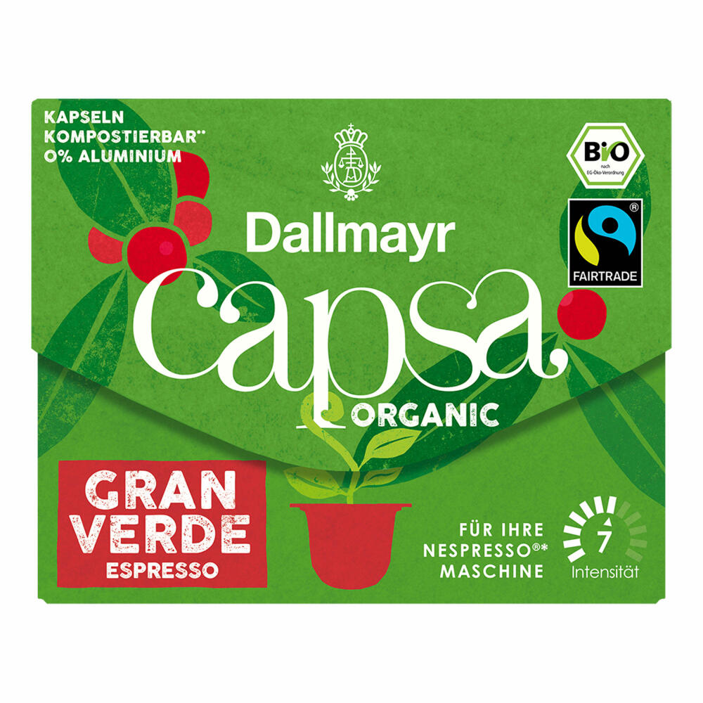 Dallmayr Capsa Gran Verde Espresso, Nespresso compatible capsule, Organic, coffee capsule, espresso capsule, 10 capsules, 56 g