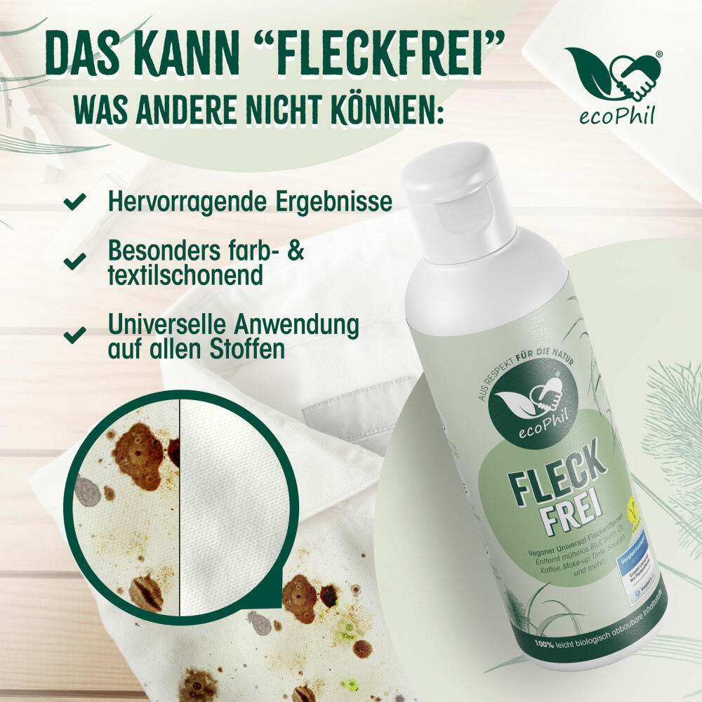 ecoPhil Fleckentferner Fleckfrei, gegen hartnäckige Flecken, für Bunt- und Hellwäsche, 100 ml