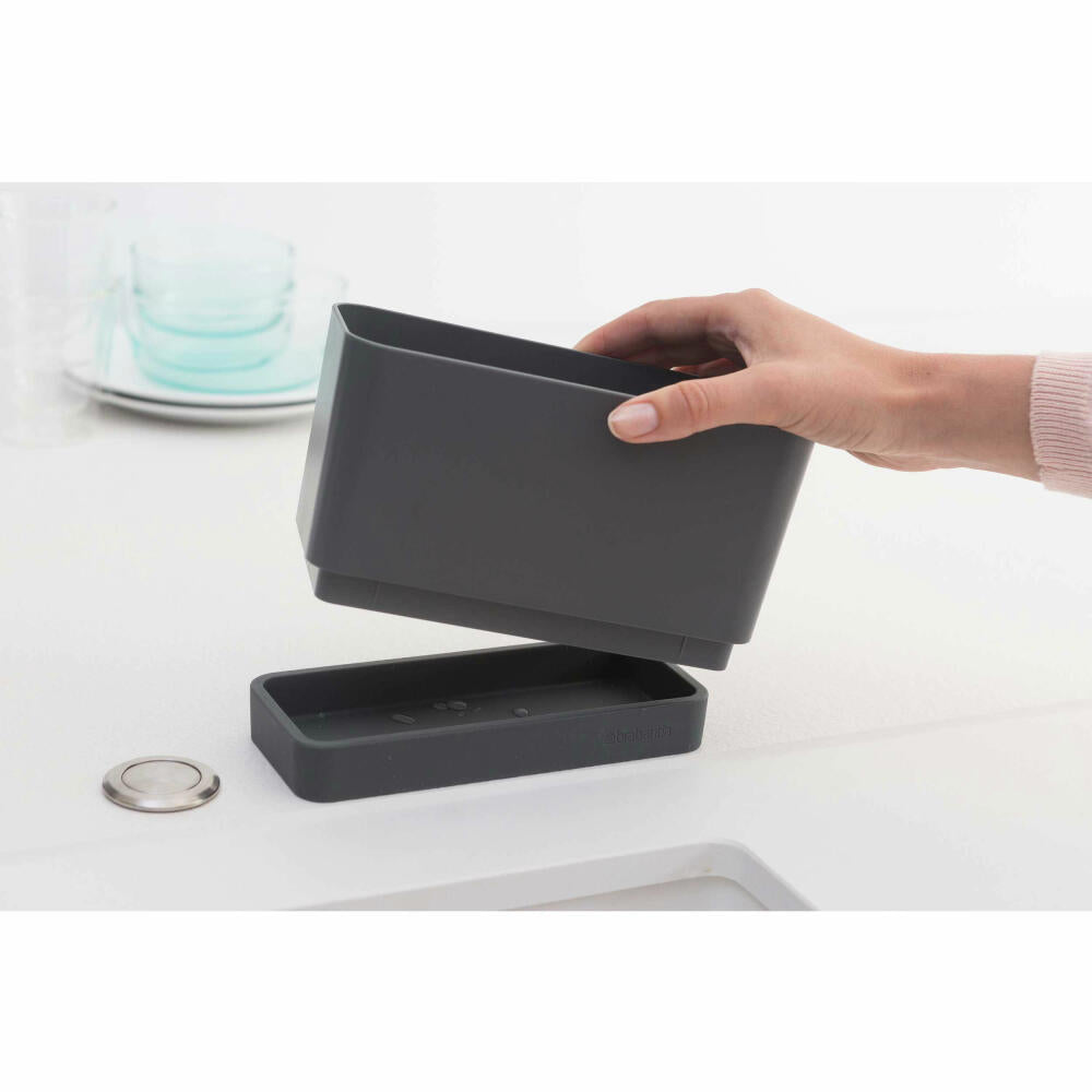 Brabantia Dishwashing Organizer, Dishwashing Liquid Container, Cleaning Agent Holder, Sponge Holder, Plastic, Dark Grey, 117503