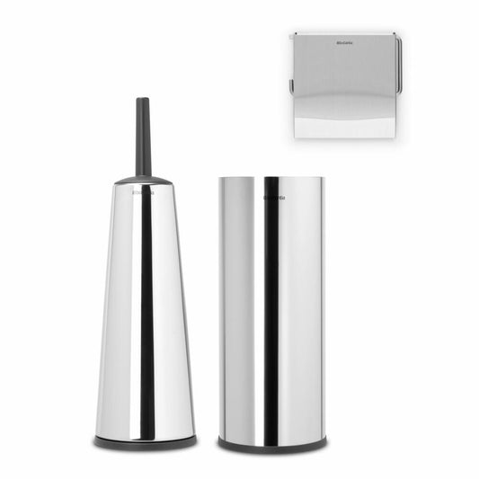 Brabantia toilet accessory set ReNew 3-piece, brush, dispenser, roll holder, steel, plastic, Brilliant Steel, 280689