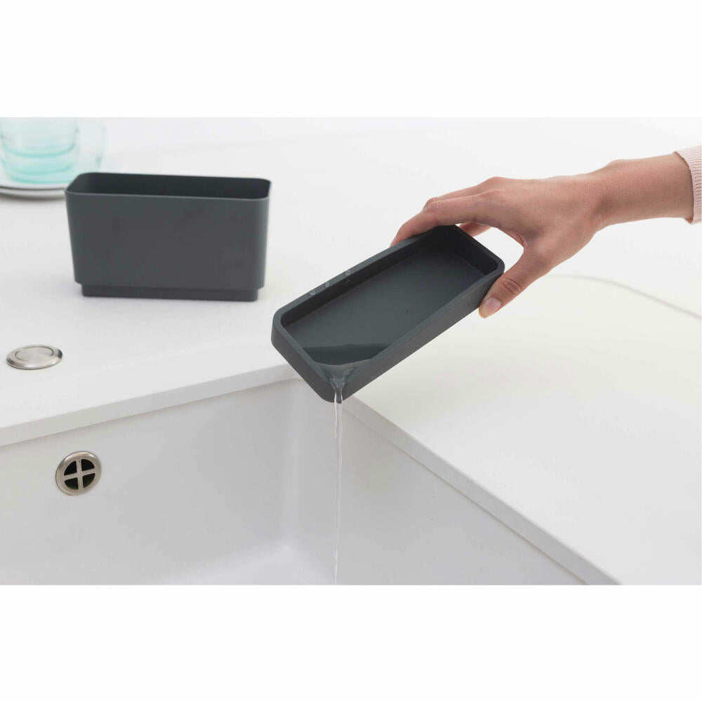 Brabantia Dishwashing Organizer, Dishwashing Liquid Container, Cleaning Agent Holder, Sponge Holder, Plastic, Dark Grey, 117503