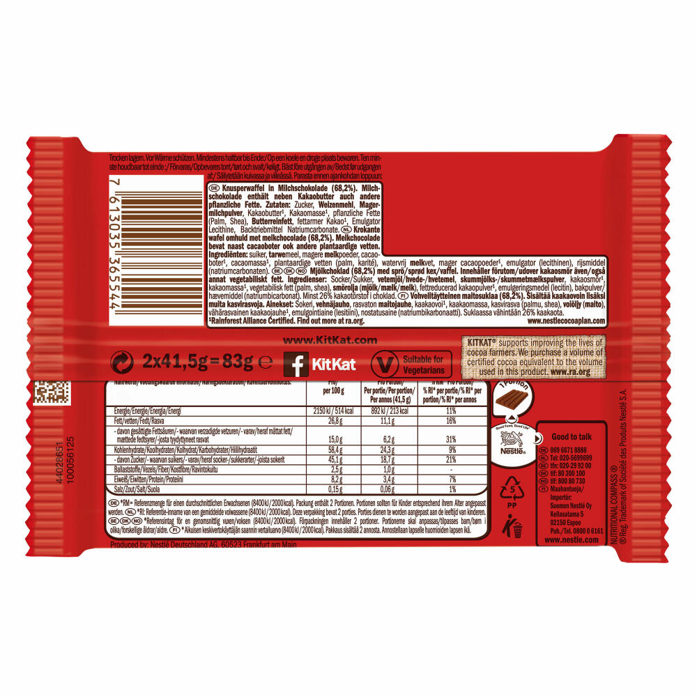Nestlé KitKat Schokoriegel, Classic Big Break, Milchschokolade, Schoko Riegel, Milch Schokolade, 24 x 83 g
