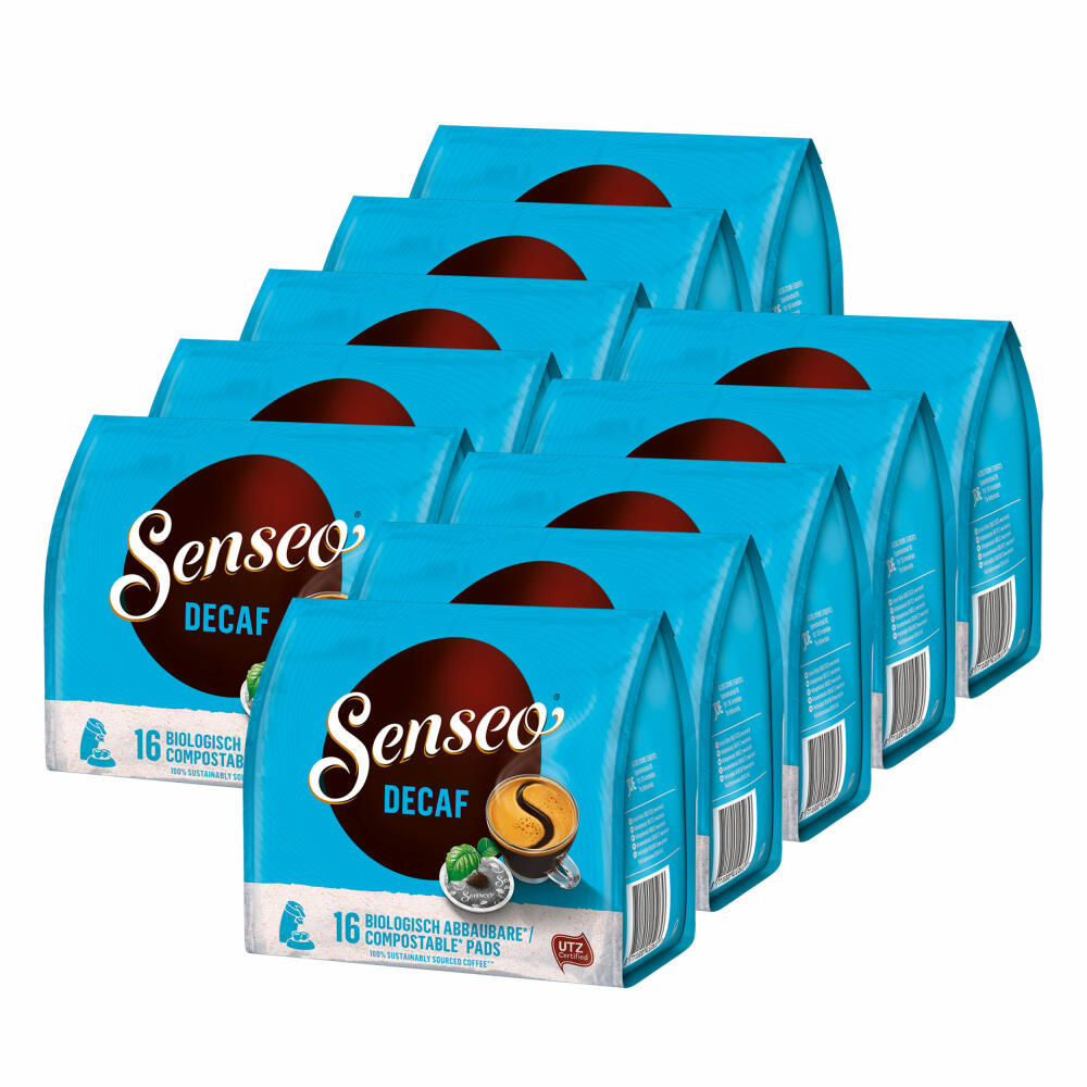 Senseo Coffee Pads Decaffeinated / Decaf, Rich Aroma, Intense & Balanced, Coffee, New Design, Pack of 10, 10 x 16 Pads
