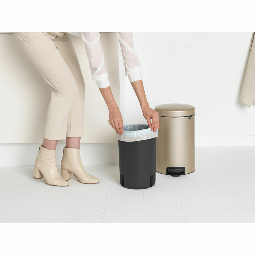 Brabantia NewIcon pedal bin, waste bin, trash can, steel, metallic gold, 12 L, 304446