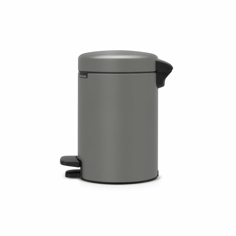 Brabantia NewIcon pedal bin, waste bin, trash can, steel, Mineral Concrete Grey, 3 L, 126260