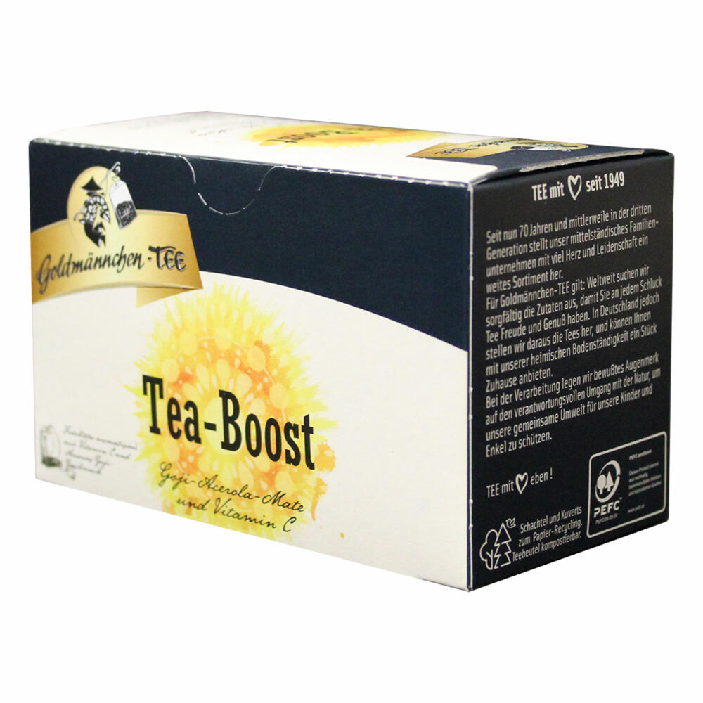 Goldmännchen Tee T-Boost, Aromatisierter Früchtetee, Energizer Tee, 20 einzeln versiegelte Teebeutel