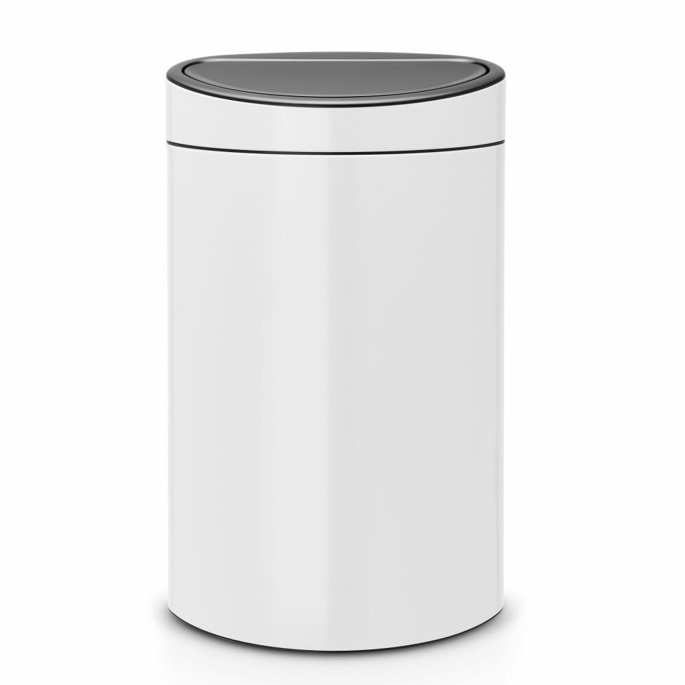 Brabantia Touch Bin Abfallbehälter mit Kunststoffeinsatz, Mülleimer, Müll Eimer, White / Deckel White, 40 L, 114984