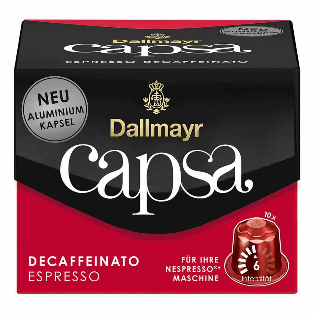 Dallmayr Capsa Espresso Decaffeinato, Nespresso Compatible Capsule, Coffee Capsule, Espresso Capsule, Roasted Coffee, 10 Capsules, 56 g
