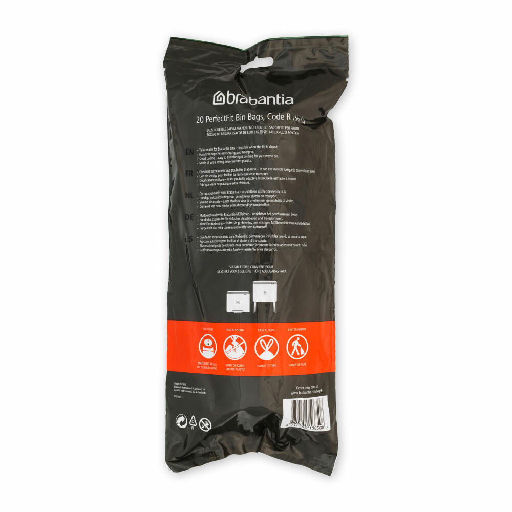 Brabantia PerfectFit Beutel 36 L (R) - 20 Stück pro Rolle, Müllbeutel, Kunststoff, White, 36 L, 138508