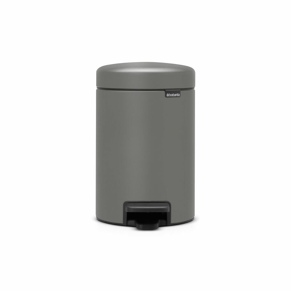 Brabantia NewIcon pedal bin, waste bin, trash can, steel, Mineral Concrete Grey, 3 L, 126260
