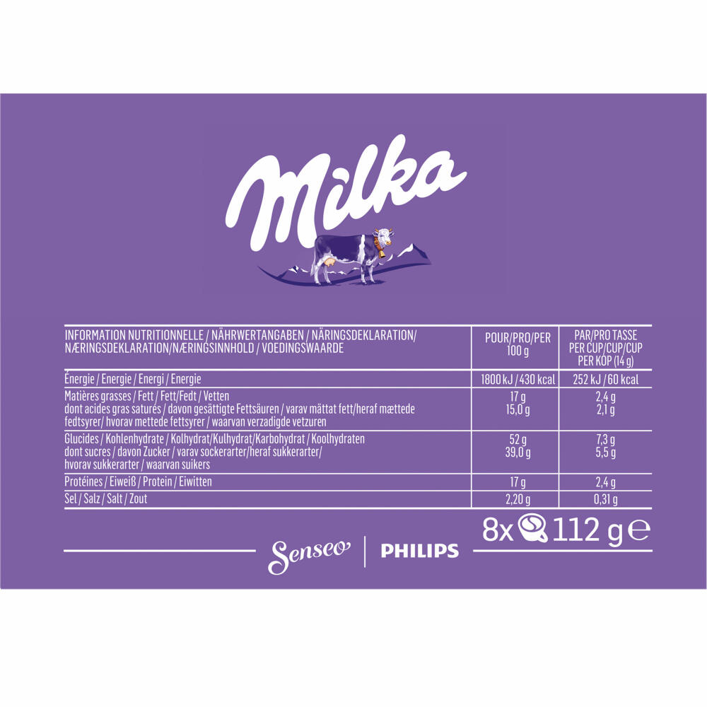 Senseo Milka Choco Pads, Schokoladengetränk, Kakaogetränk, Kaffeepads, 8 Pads für 8 Portionen, 112 g