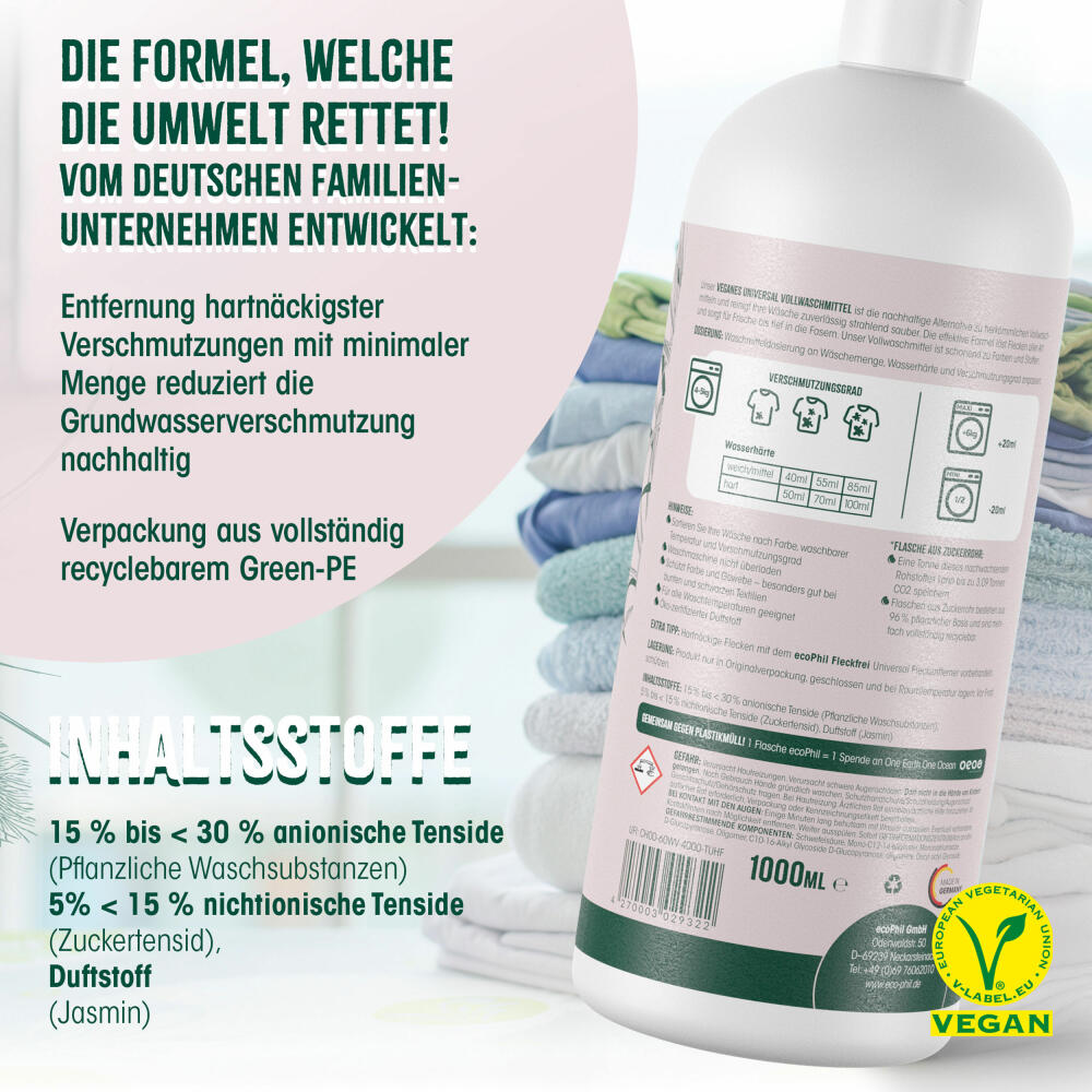 ecoPhil Universal Vollwaschmittel mit Jasmin-Duft, für alle Waschtemperaturen, 1 L