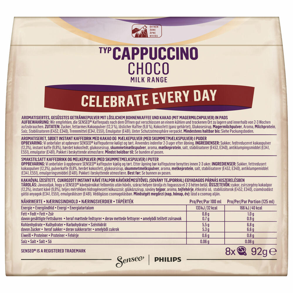 Senseo Kaffeepads Cappuccino Choco, 3er Pack, Kaffee mit Schokoladengeschmack, je 8 Pads, mit Tasse