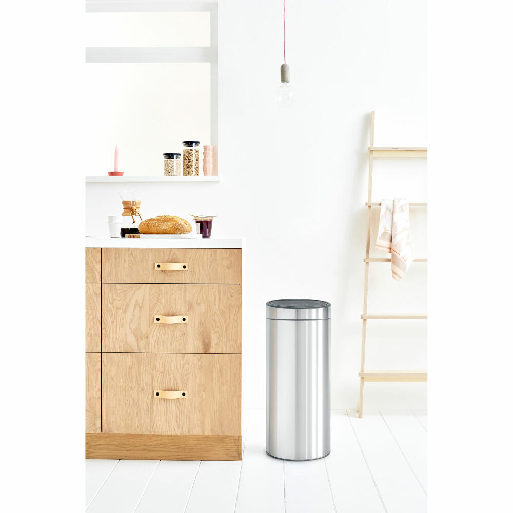 Brabantia Touch Bin, Mülleimer, Abfalleimer, Papierkorb in Matt Steel, 30 Liter, 115349