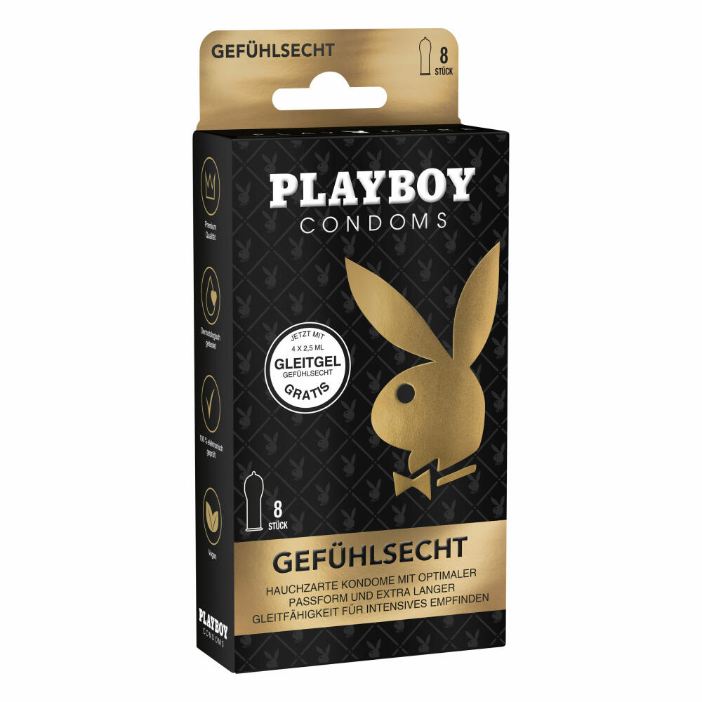 Playboy Condoms Kondome Gefühlsecht, Verhütungsmittel, Intensiv, mit Gleitgel gratis, 56 mm, 4 x 8 Stück