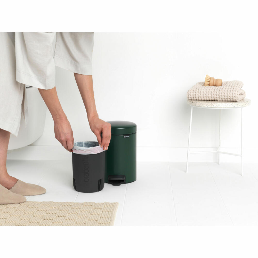 Brabantia NewIcon pedal bin, waste bin, trash can, steel, pine green, 3 L, 304002