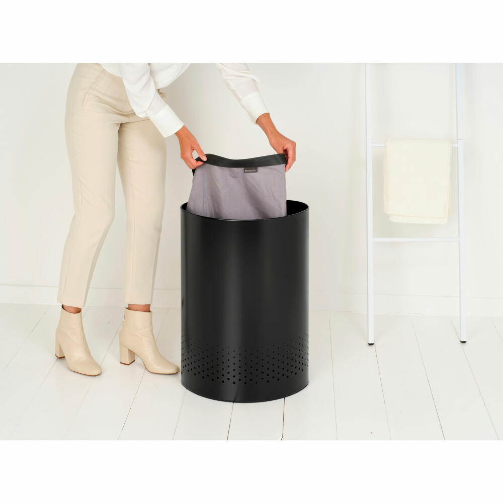 Brabantia Laundry Box Selector, Laundry Basket, Laundry Bin, Steel, Plastic, Matt Black, 55 L, 242366