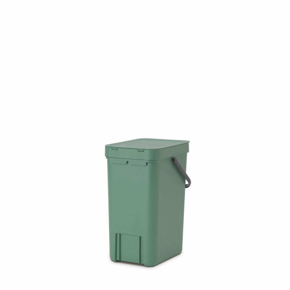 Brabantia Sort & Go Waste Bin, Waste Bin, Garbage Can, Plastic, Fir Green, 12 L, 129803