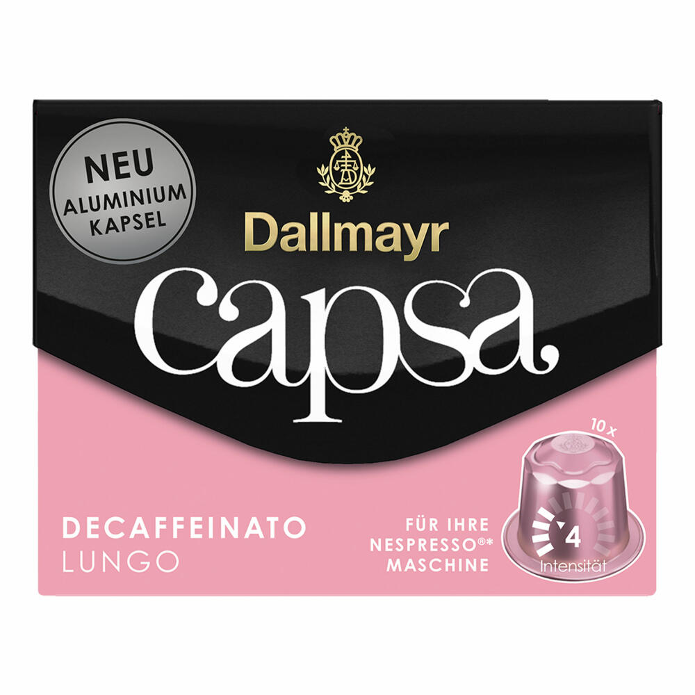Dallmayr Capsa Lungo Decaffeinato, Nespresso compatible capsule, decaffeinated, coffee capsule, espresso capsule, 10 capsules, 56 g