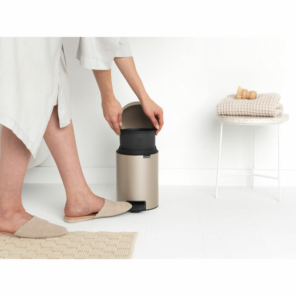 Brabantia NewIcon pedal bin, waste bin, trash can, steel, metallic gold, 3 L, 304408
