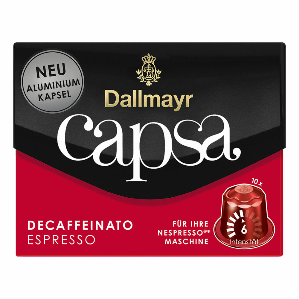 Dallmayr Capsa Espresso Decaffeinato, Nespresso Compatible Capsule, Coffee Capsule, Espresso Capsule, Roasted Coffee, 10 Capsules, 56 g