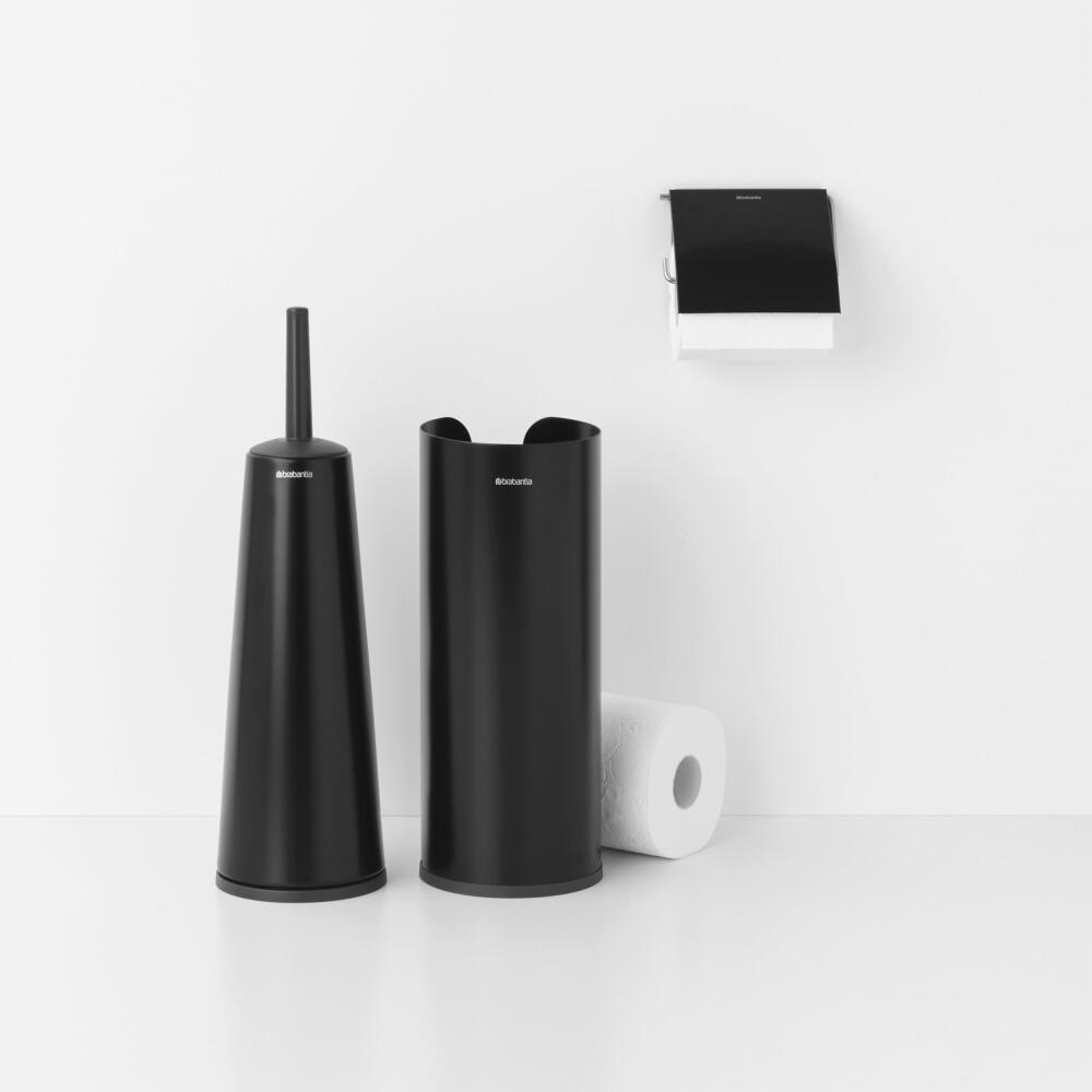 Brabantia toilet accessory set ReNew 3-piece, brush, dispenser, roll holder, steel, plastic, matt black, 280603