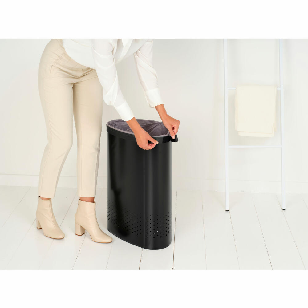 Brabantia Laundry Box Selector, Laundry Basket, Laundry Bin, Steel, Plastic, Matt Black, 55 L, 242366