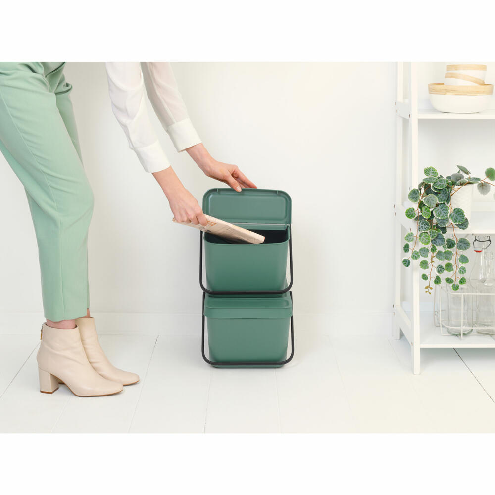 Brabantia Sort & Go Waste Bin, Waste Bin, Garbage Can, Plastic, Fir Green, 20 L, 277740