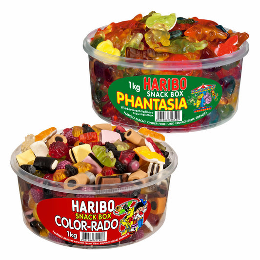 Haribo Classics round tins set of 2, Color-Rado, Phantasia, Fantasia, gummy bears, wine gums, fruit gums, 2 x 1000g tin