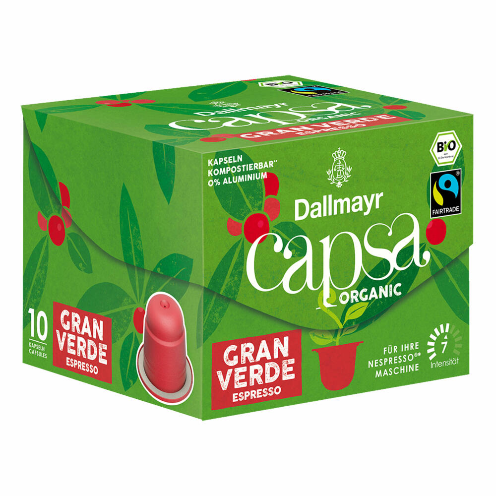 Dallmayr Capsa Gran Verde Espresso, Nespresso compatible capsule, Organic, coffee capsule, espresso capsule, 10 capsules, 56 g