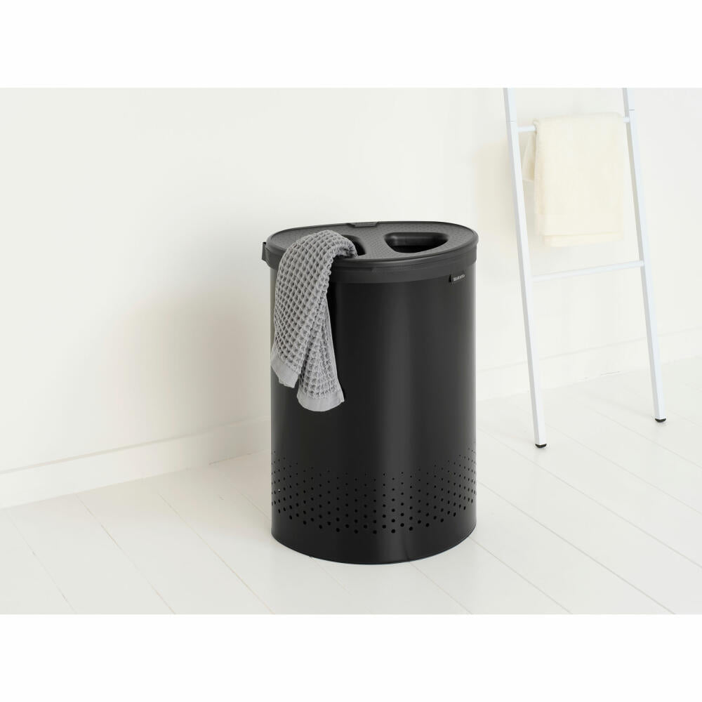 Brabantia Laundry Box Selector, Laundry Basket, Laundry Bin, Steel, Plastic, Matt Black, 55 L, 242366