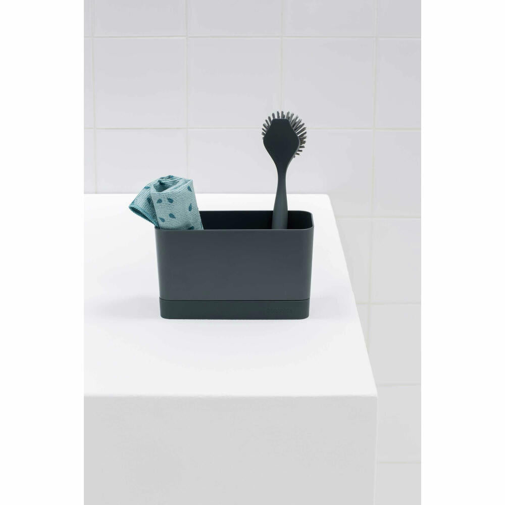 Brabantia Dishwashing Organizer, Dishwashing Liquid Container, Cleaning Agent Holder, Sponge Holder, Plastic, Dark Grey, 117503