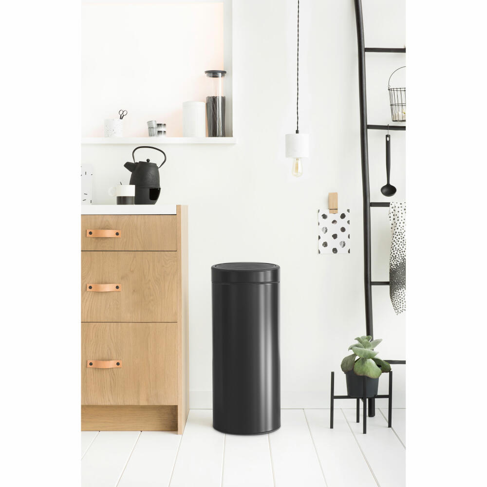 Brabantia Touch Bin, Mülleimer, Abfalleimer, Papierkorb in Matt Black, 30 Liter, 115301