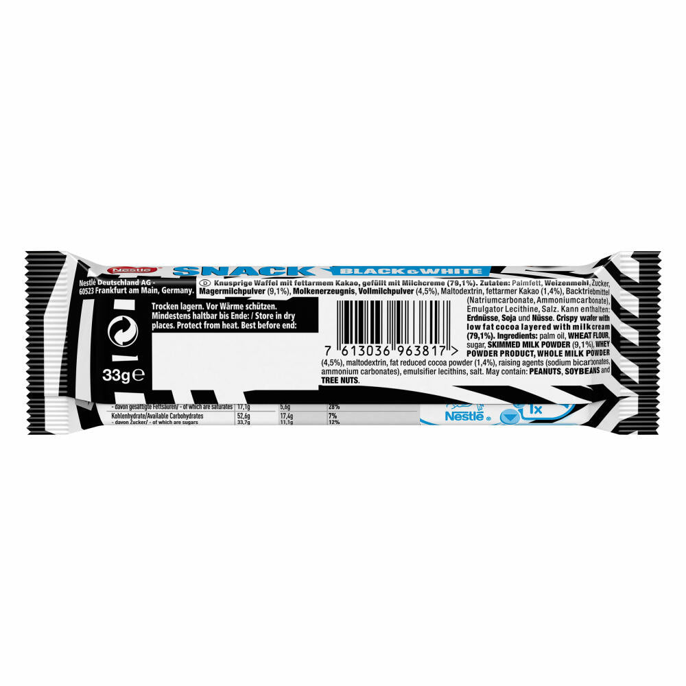 Nestlé Snack Black and White, Knusperwaffel mit Kakao, mit Milchcreme gefüllt, 30 Riegel je 33 g