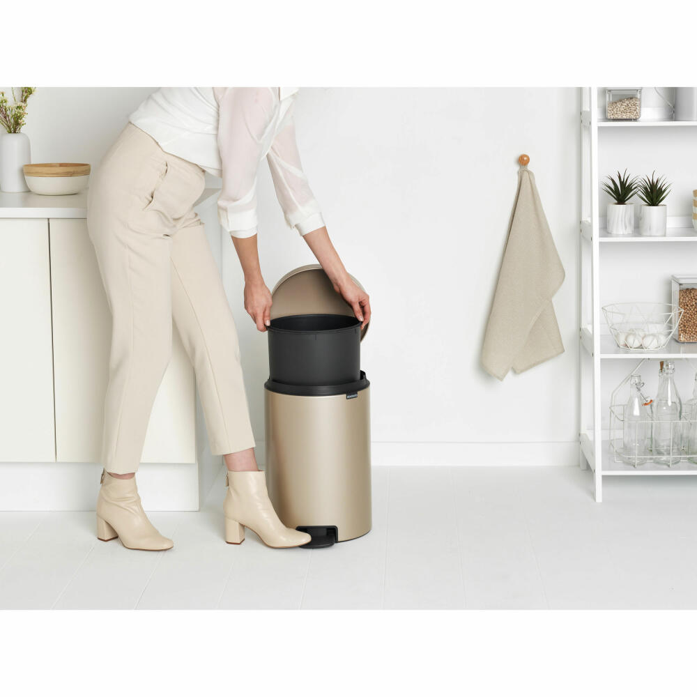 Brabantia NewIcon pedal bin, waste bin, trash can, steel, metallic gold, 20 L, 304460