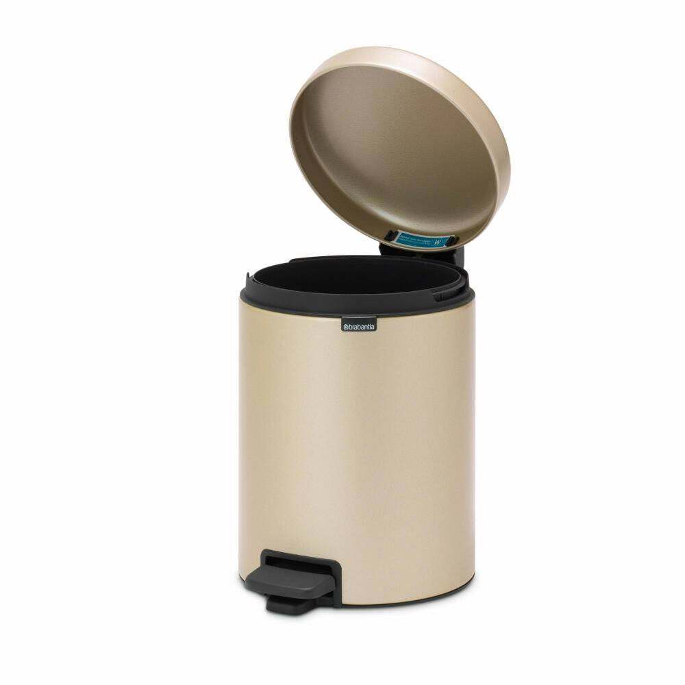 Brabantia NewIcon pedal bin, waste bin, trash can, steel, metallic gold, 5 L, 304422