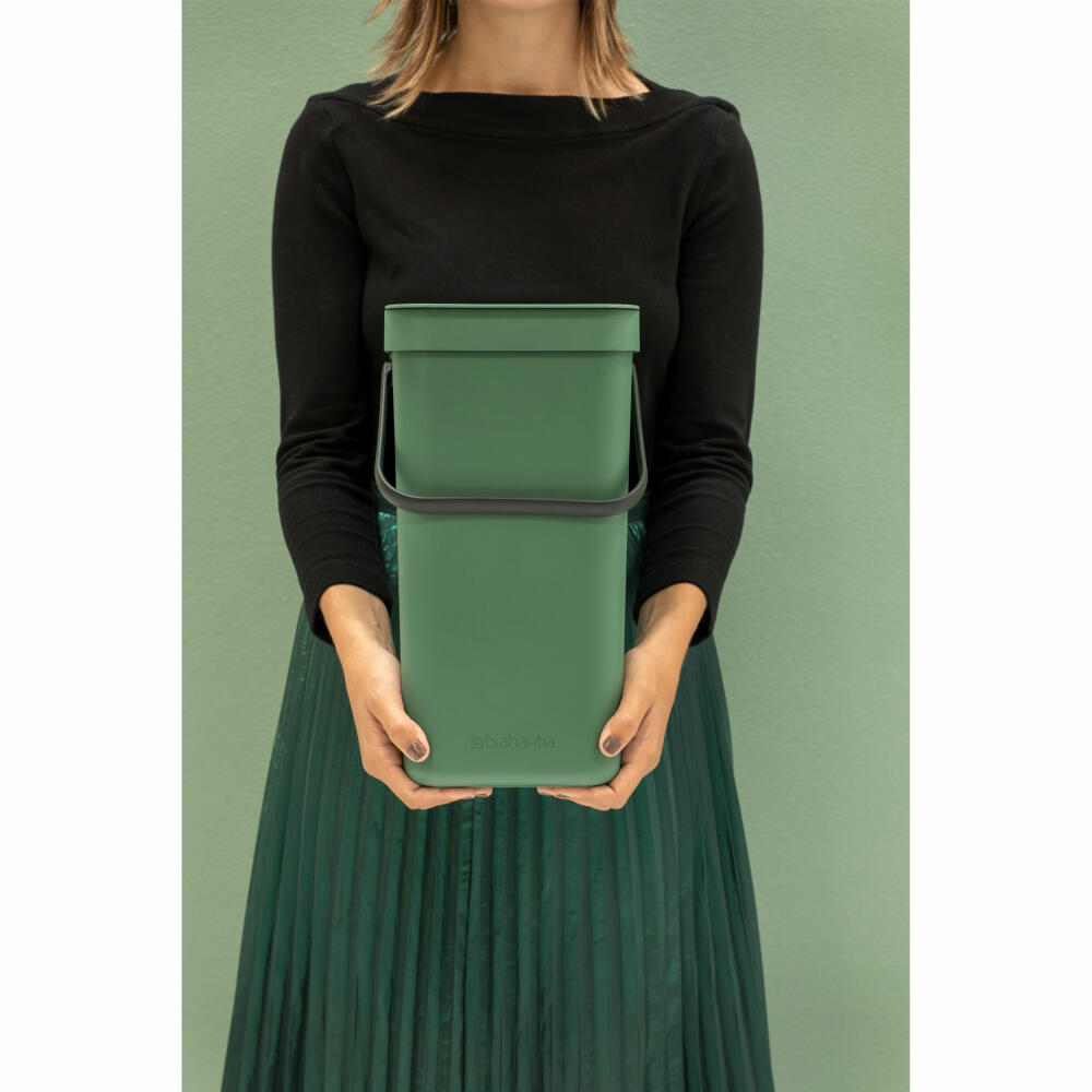 Brabantia Sort & Go Waste Bin, Waste Bin, Garbage Can, Plastic, Fir Green, 12 L, 129803