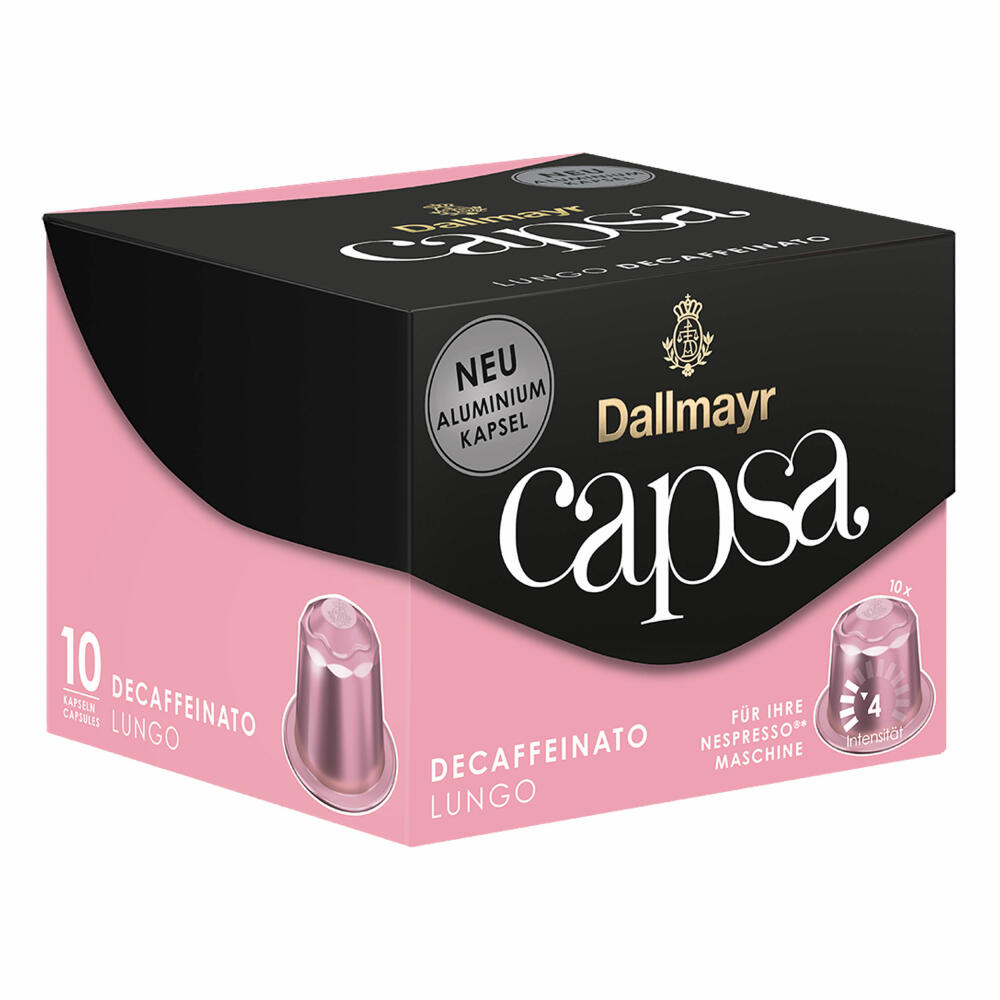 Dallmayr Capsa Lungo Decaffeinato, Nespresso compatible capsule, decaffeinated, coffee capsule, espresso capsule, 10 capsules, 56 g