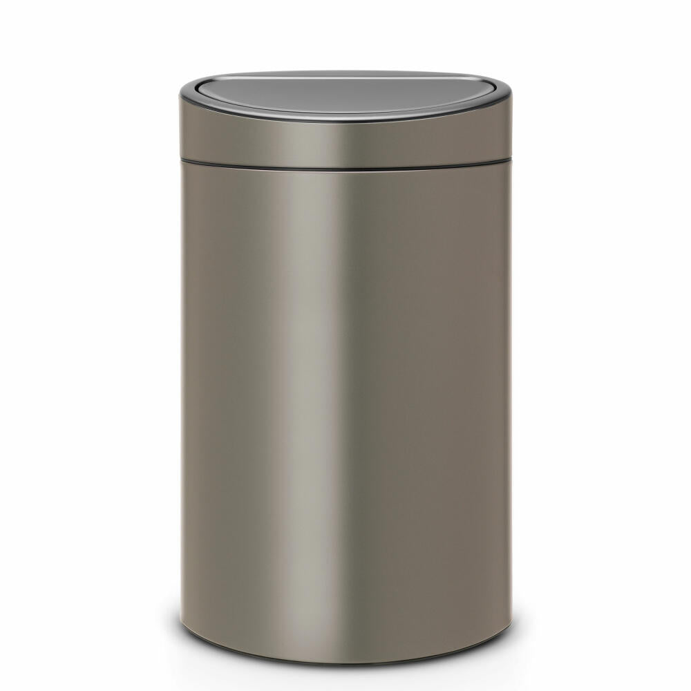 Brabantia Touch Bin Abfallbehälter mit Kunststoffeinsatz, Mülleimer, Müll Eimer, Platinum / Deckel Platinum, 40 L, 114908