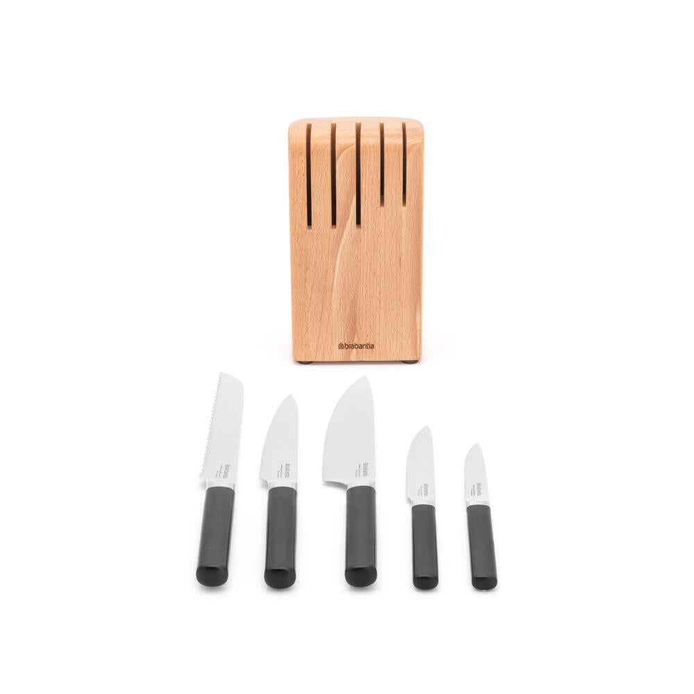 Brabantia Profile Messerblock mit 5 Messern, Holz, Matt Steel, 260483
